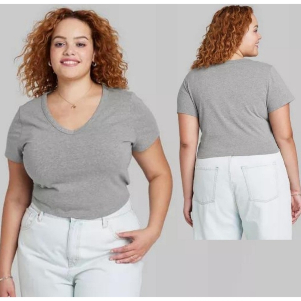 Wild Fable V-neck T-shirt Gray Size XXL